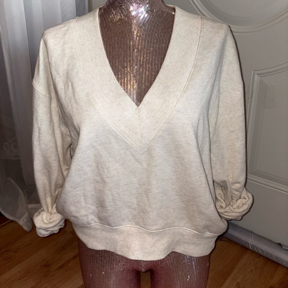 PINK VICTORIA’S SECRET Campus Fleece V-Neck High-Low Cropped Sweatshirt